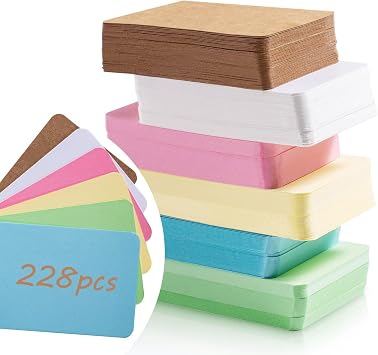 Primbeeks 228pcs Premium Blank Business Cards, 6 Colors 3.5" x 2.2" Small Kraft Cardstock Cards, Small Note Plain Business Message Card Kraft Note Paper Tags