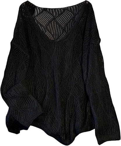MakeMeChic Women's Boho Tops Crochet Sweater Swimsuit Beach Coverups Vacation Ou