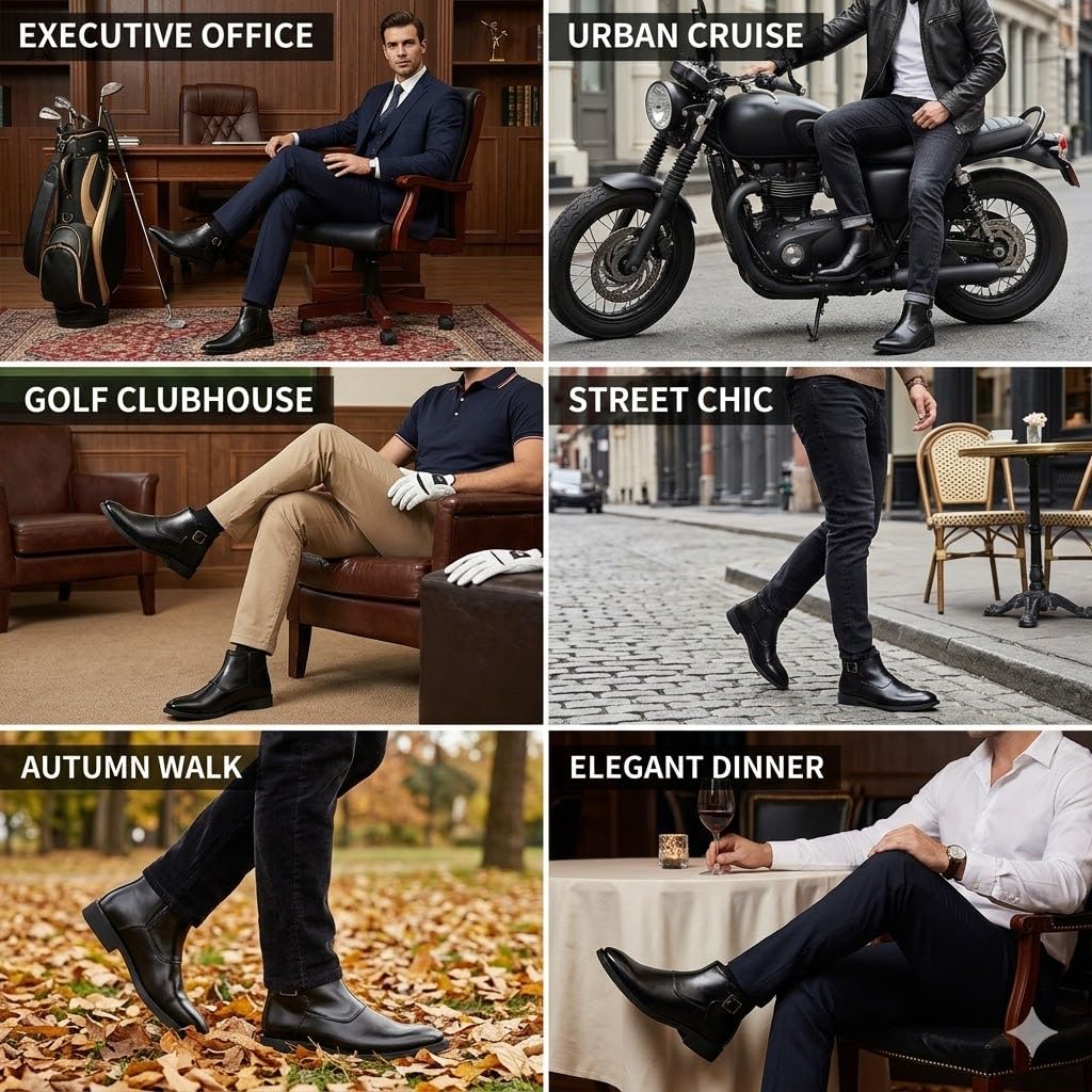 Stivaletti Uomo Pelle Scarpe Eleganti Business con Fibbia Laterale | Stivali Chelsea Uomo Pelle Tronchetti Formale Scarpe Lavoro Casual Fibbia Laterale Semplice