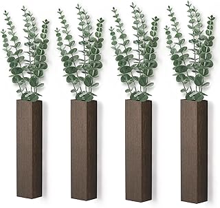 Dahey 4 Pack Wood Wall Planter Vase with Artificial Eucalyptus, Farmhouse Modern Hanging Wall Decor for Fake Plants Greenery, Living Room Bathroom Bedroom Kitchen Home Office Decoration