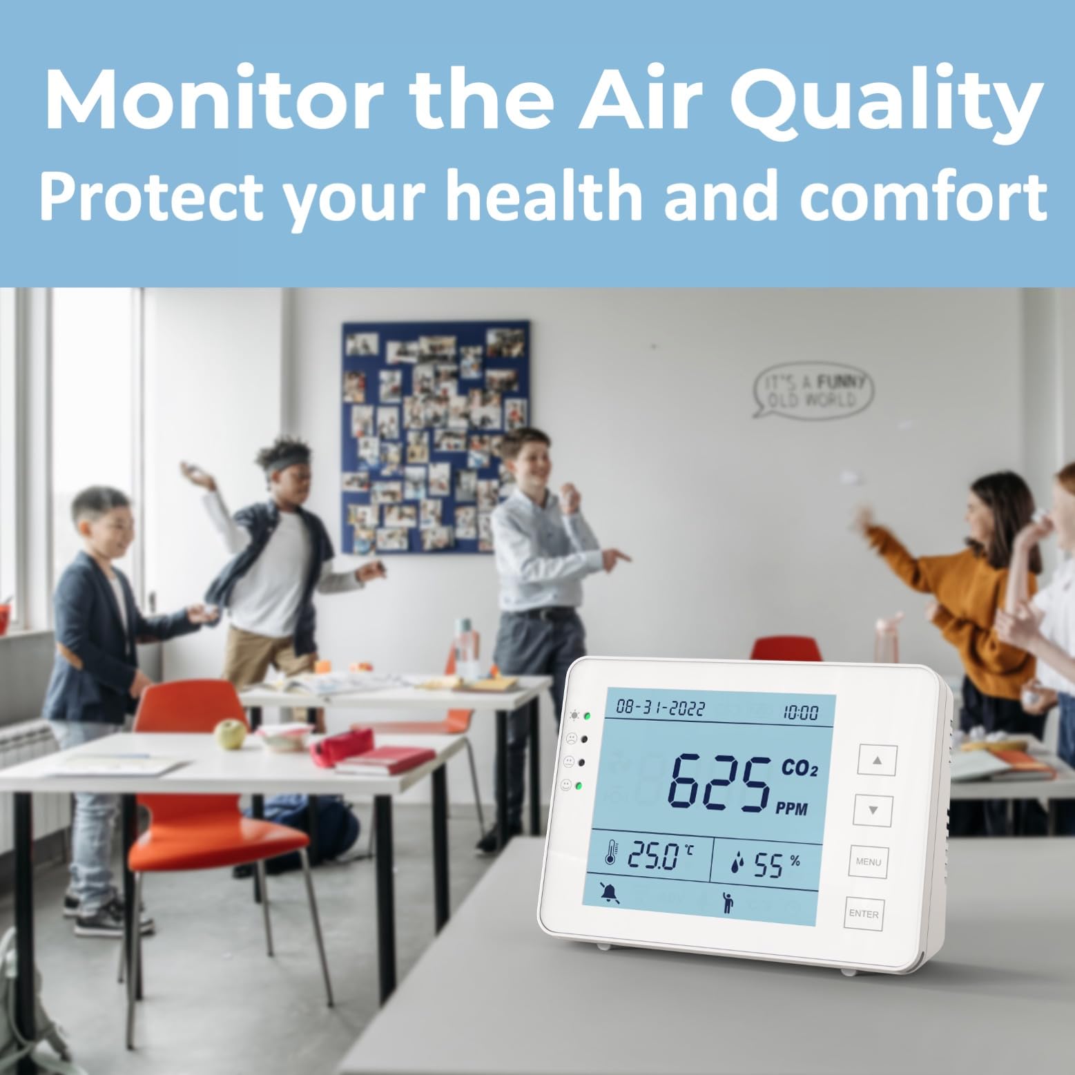 Detector 3 en 1 – Medidor CO2 Temperatura Humedad RH | Batería 10h | SA1300P | Sensor NDIR | Registrador de datos con alarma | para casa y ambientes interiores | Registrador de datos | Dióxido de