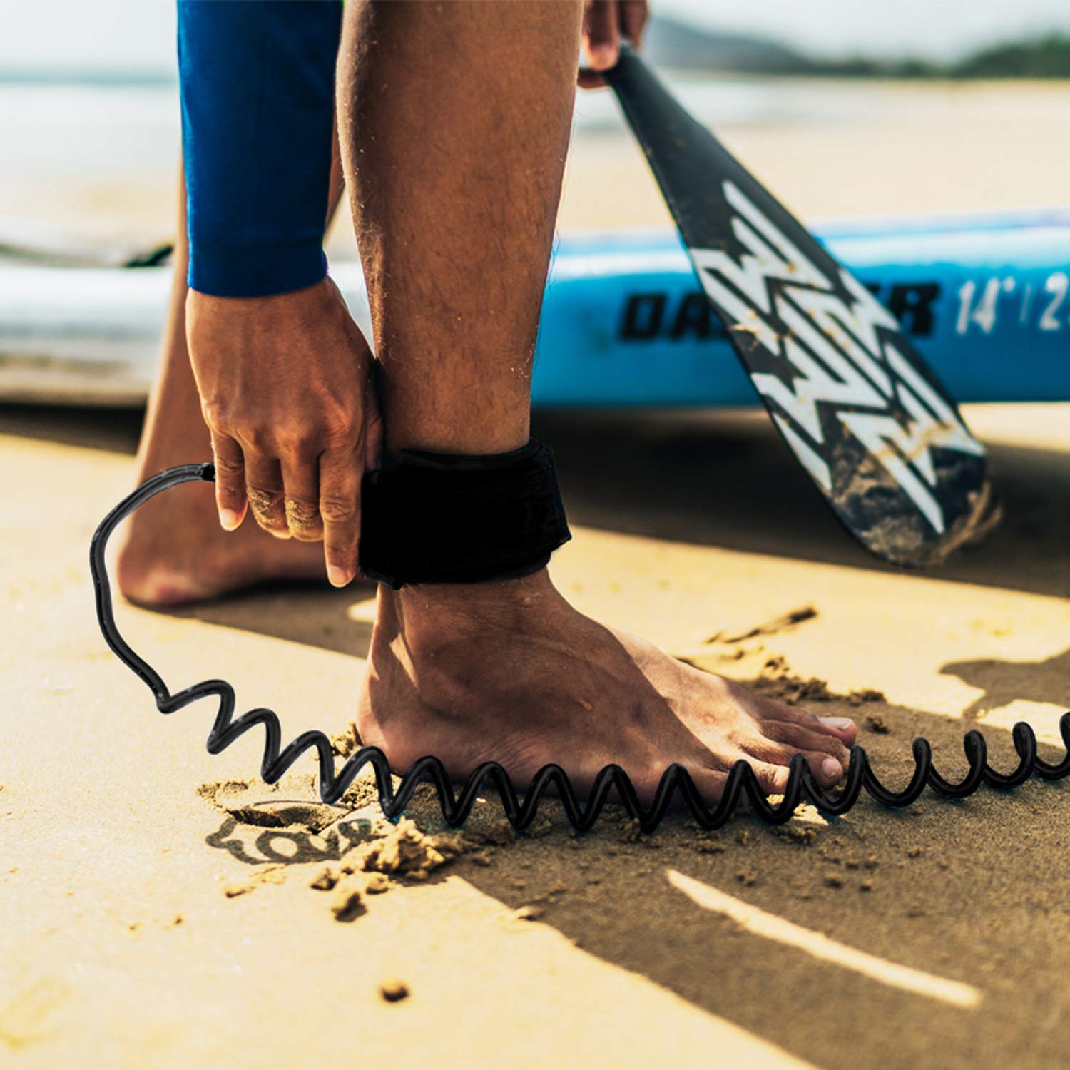 Guinzaglio Da Surf A Spirale 10 Piedi – Leash SUP In TPU Elastico E Regolabile Per Paddle Board, Longboard – Cinghia Alla Caviglia In Acciaio Inox