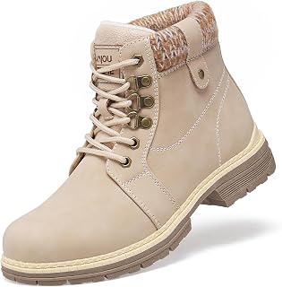 ANJOUFEMME Casual Winter Hiking Boots For Women - Womens Outdoor Snow Ankle Boots Waterproof Lightweight Lace up Fur Lined Walking Hiking Shoes