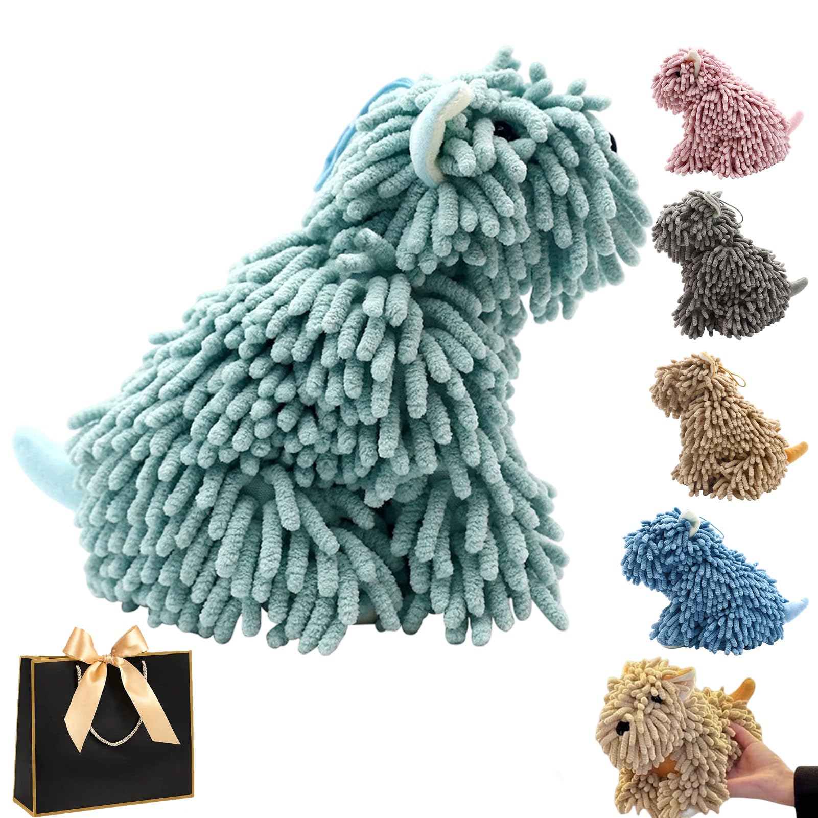fjaldjfu Puppy Shaped Chenille Hand Towel, Cute & Functional Soft Puppy-Themed Dog Shaped Hand Towel, Fluffy Absorbent Decorative Fuzzy Ball Hanging Towels for Bathroom, Washstand (green)