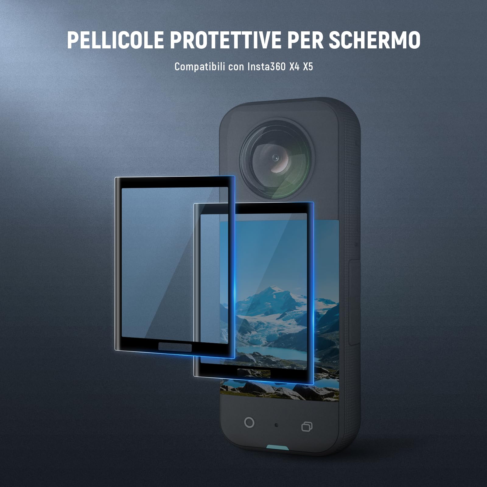 NEEWER Kit Accessori di Protezione Schermo per X4/X5 (2 Pezzi) Compatibile con Insta 360 X5 Insta360 X4 Action Camera, Pellicola Protettiva in Vetro Temperato Antigraffio 9H HD per Touchscreen, CA146