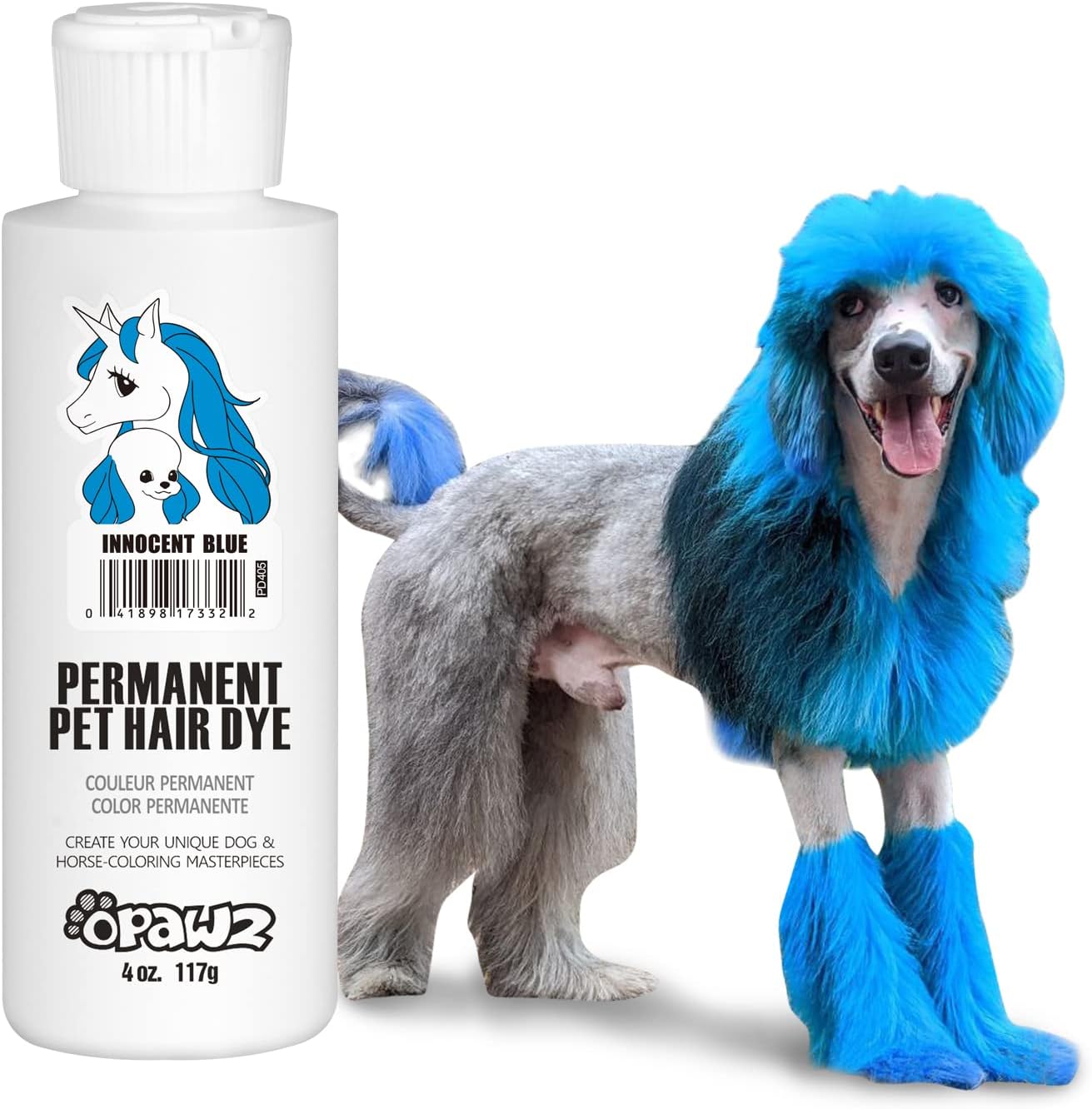 OPAWZ Permanent Dog Hair Dye, Pet Hair Dye Safely Used by Grooming Salons for a Decade, Pet Safe Dye Lasts Over 20 Washes, Bright Color for Dogs and Horses (Innocent Blue)