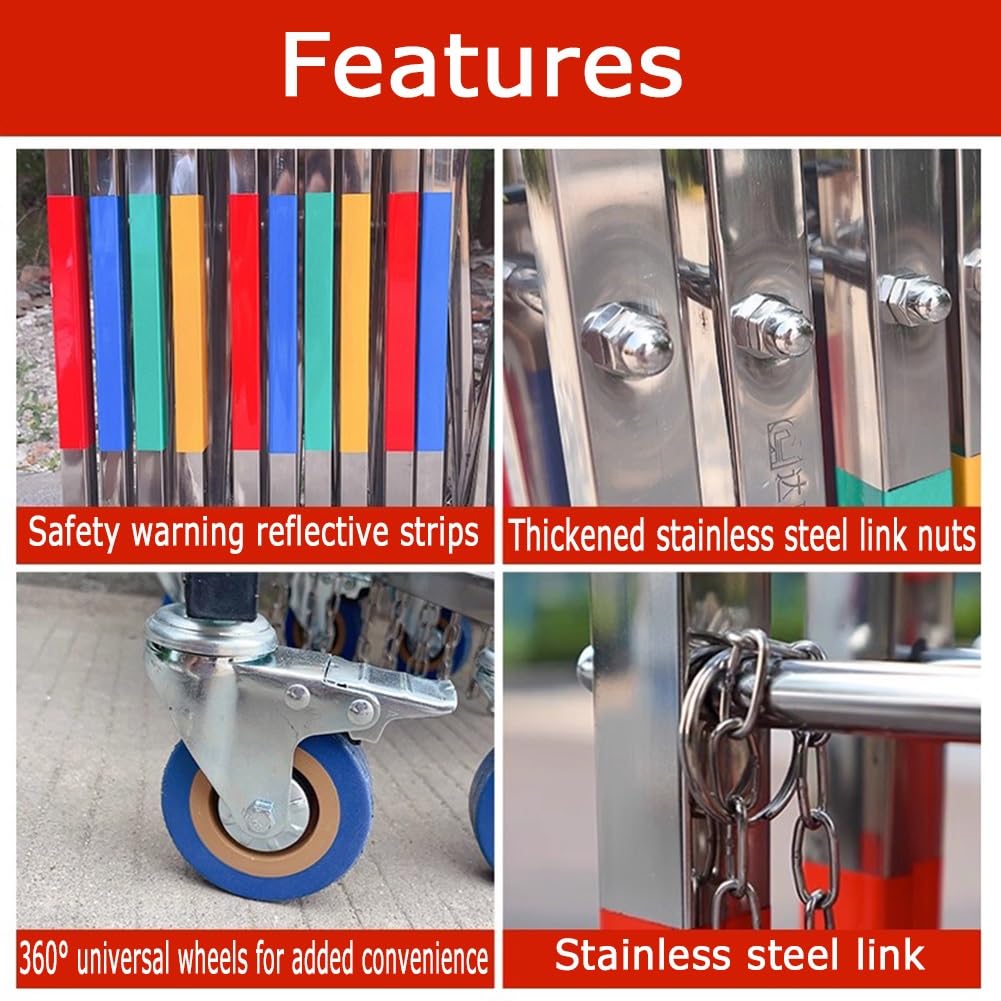 Valla de tráfico retráctil de metal extensible (1,1 x 7 m) para uso industrial, control de acceso, seguridad para eventos, tráfico