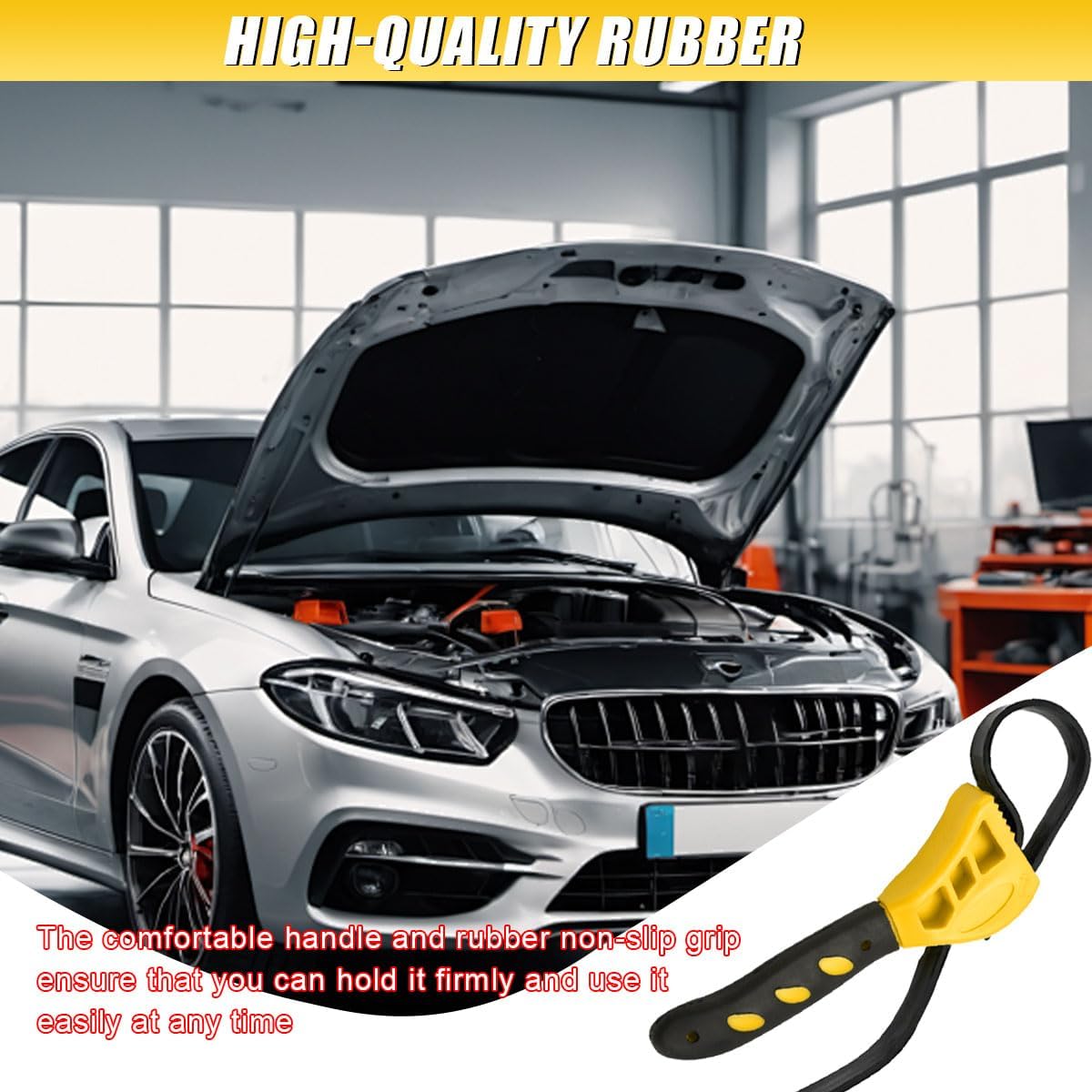 2PCS Rubber Strap Wrenches with 24" & 19.8" Reinforced Belt, Yellow