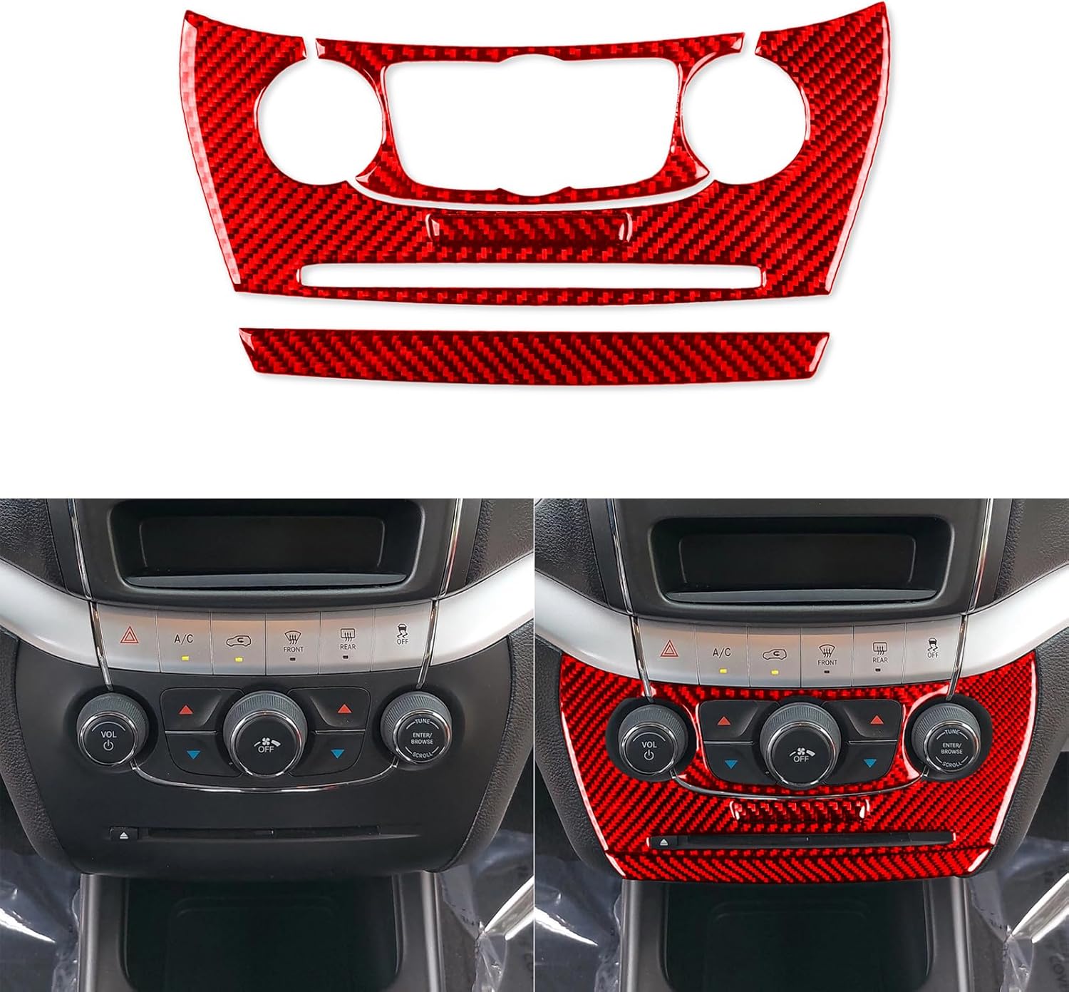 Real Premium Carbon Fiber Decals Center Console air Conditioning Control kit Trim Cover Sticker Decor Fit for Dodge Journey 2011 2012 2013 2014 2015 2016 2017 2018 2019 2020 Interior Accessories Red