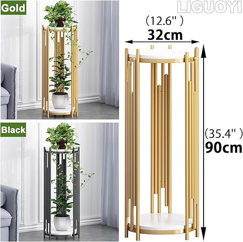 Miniatura 9 de Soporte para macetas para plantas al aire libre, estante de metal de 2 niveles, superficie de mármol, soporte de esquina para plantas de flores,