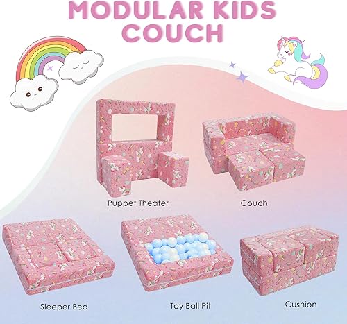 Miniatura 189 de MeMoreCool Sofá modular para niños, sofá convertible suave para niños, silla de espuma de felpa plegable gris para diversión en la sala de juegos de