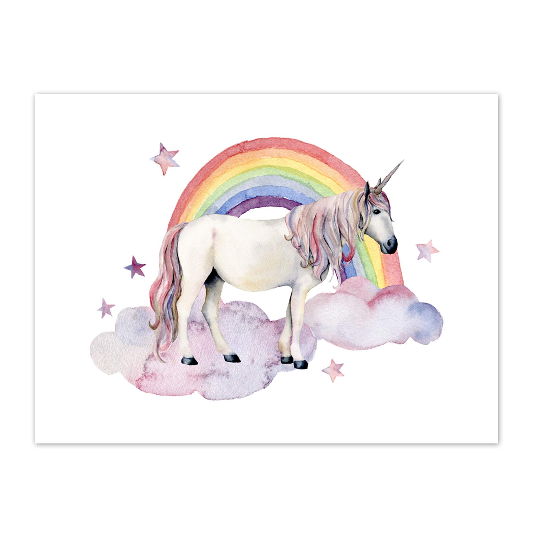 Wee Blue Coo Unicorn Watercolour Rainbow Art Print Canvas Premium Wall Decor Poster