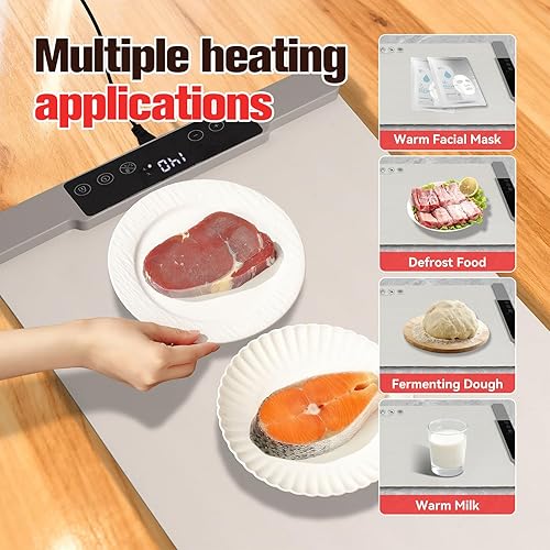 Miniatura 6 de Tapete de calentamiento para alimentos extra grande 35.4 x 13.4 pulgadas, 7 ajustes de temperatura, temporizador de 8 horas, calentamiento rápido de