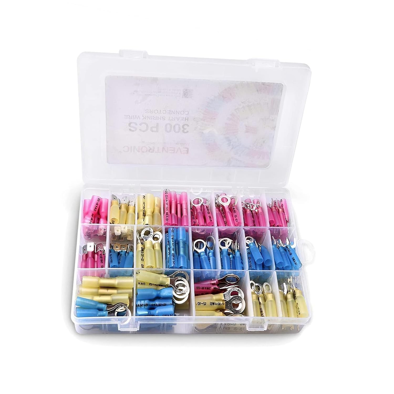 300 Pcs Heat Shrink Wire Connectors, Eventronic Heat Shrink Butt connectors,Waterproof Terminals Kit, Ring, Fork, Spade, Butt Terminal