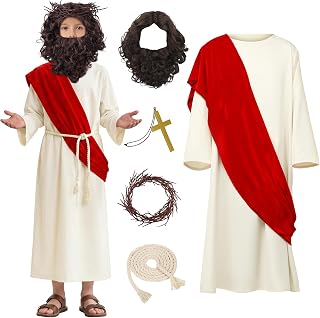 Costume for Kids Boys Biblical Religious Cosplay Outfit Shawl Waist Rope Wig for Easter Halloween Christmas