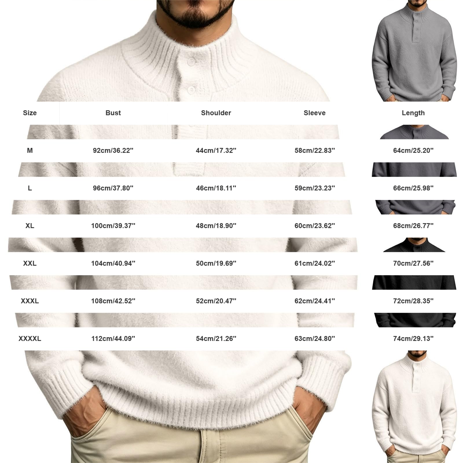 Męskie swetry puszyste dzianinowe swetry casualowe topy Henley z długim