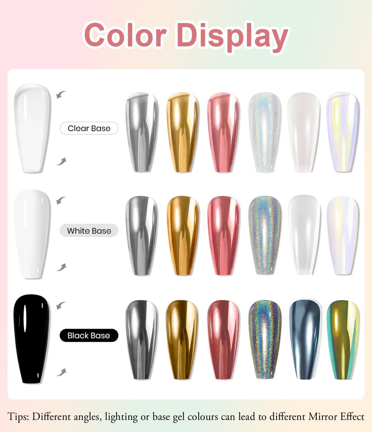 6PCS Chrome Ongles Super Miroir, Poudre Holographique Métal Vernis Gel, Effet Doré Iridescence Aurore Nacrée Pigment, Décoration Salon DIY Nail Art