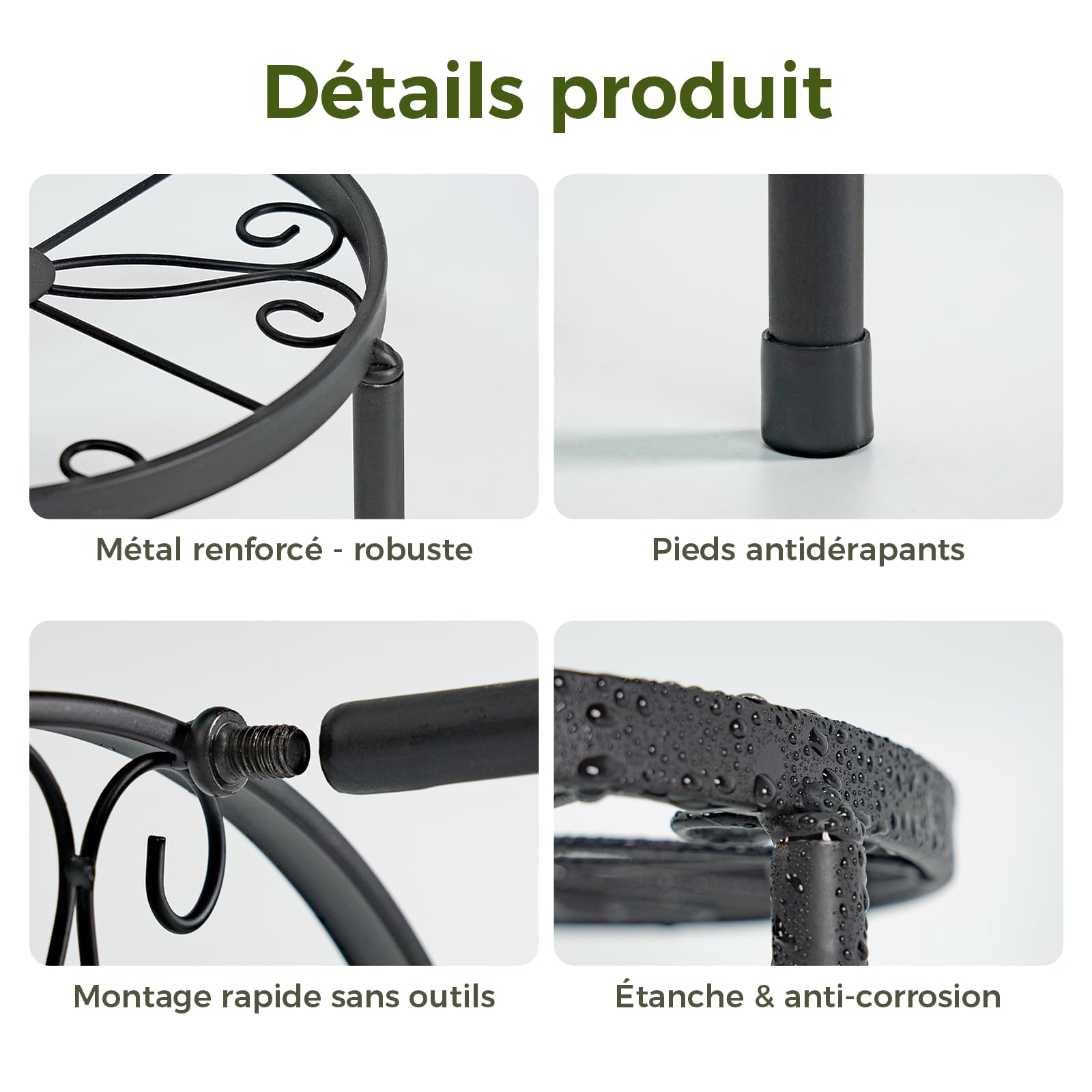 Bamworld Support Pour Plantes D'intérieur En Métal à 2 Niveaux - Noir - Grand Support Pour Plantes Multiples - Pour Terrasse, Jardin, Balcon, Salon