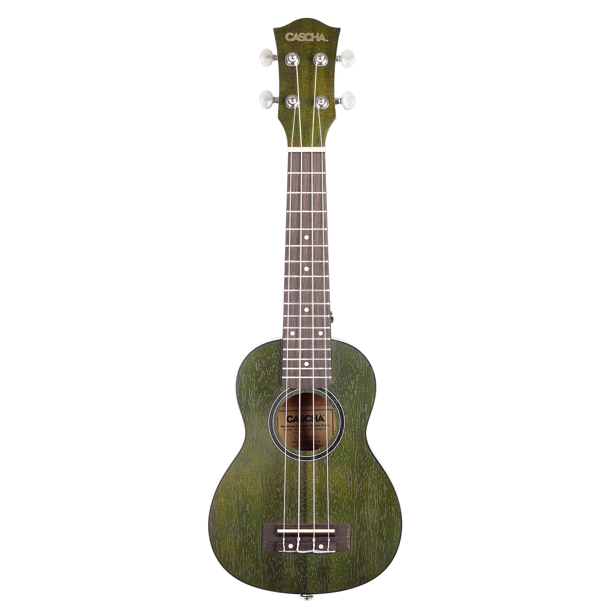 Cascha Mahagoni Sopran Ukulele Erwachsene & Kinder in Grün - inkl. 3 Plektren & gepolsterte Tasche - Mahagoniholz-Ukulele für Anfänger & Fortgeschrittene - Aquila Nylon-Saiten