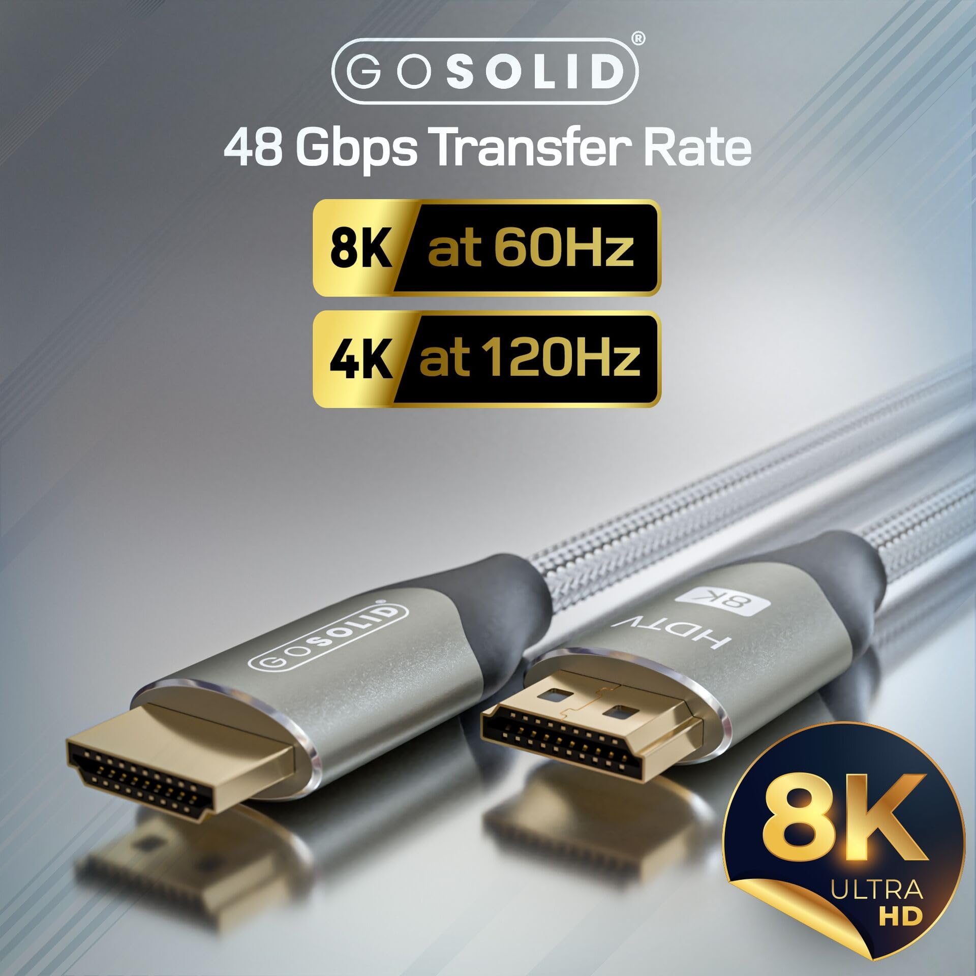 GO SOLID! HDMI 2.1 Cable 8K 60Hz - 4K 120Hz Adecuado para PS5/PS4/ Xbox Series X/Monitor/Portátil 10 metros