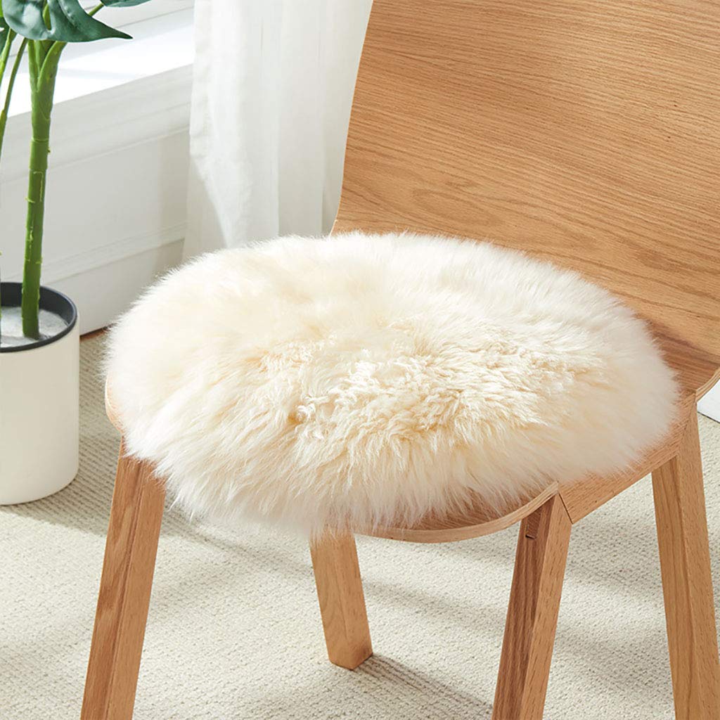 Hc&Wt B Round Natural Sheepskin Seat Cushion, Cute Furry Pure Wool Chair Cushion Luxury Non-Slip Sheep Leather Cushion Office Car Seat Pad Driving Comfort (,Diameter 45Cm (17.7Inch))