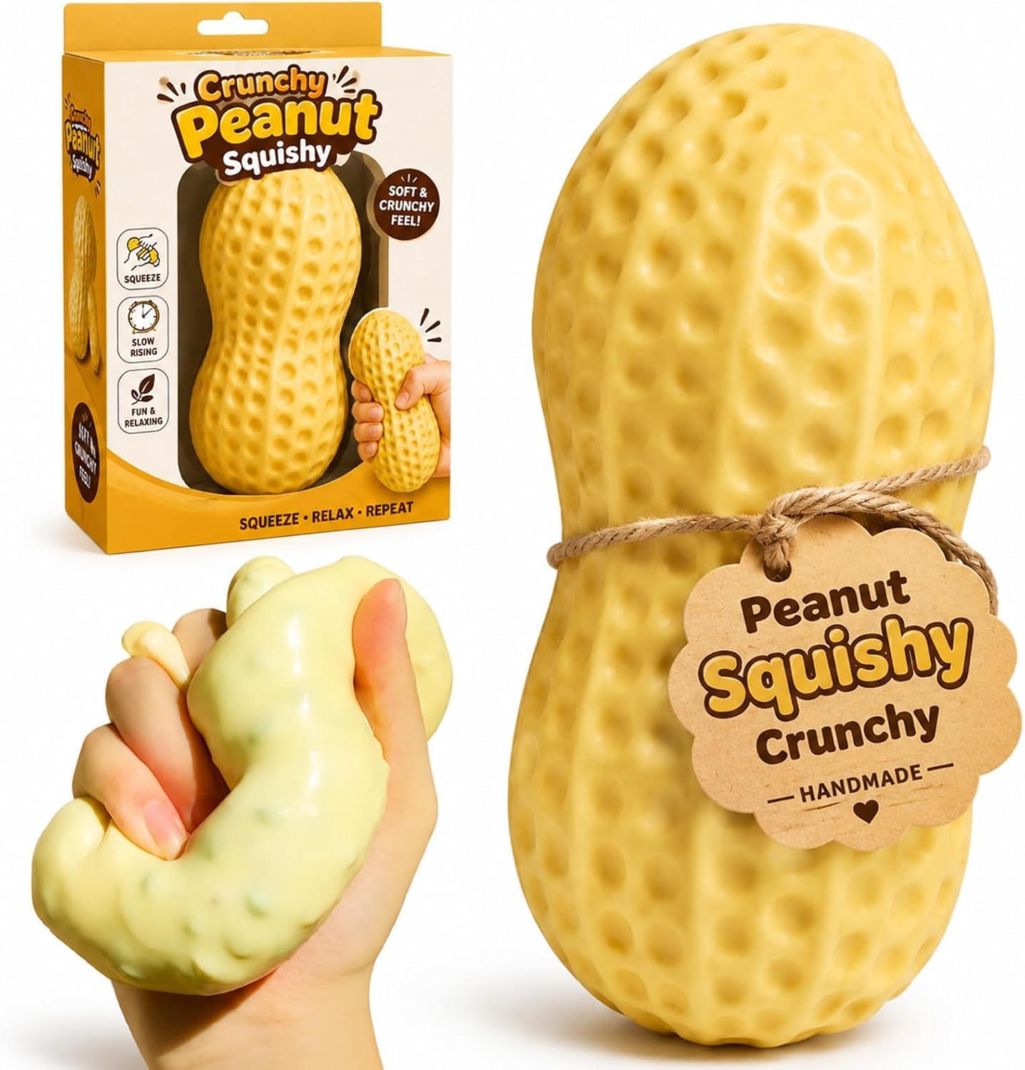 Crunchy Peanut Squishy Asmr Stress Ball, Realistic Handmade Bar Peanut Shape Bead Filled Crunchy Squishies Stress Ball, Cute Squeeze Sensory Fidget for Adults Office Anxiety Relief — image 1