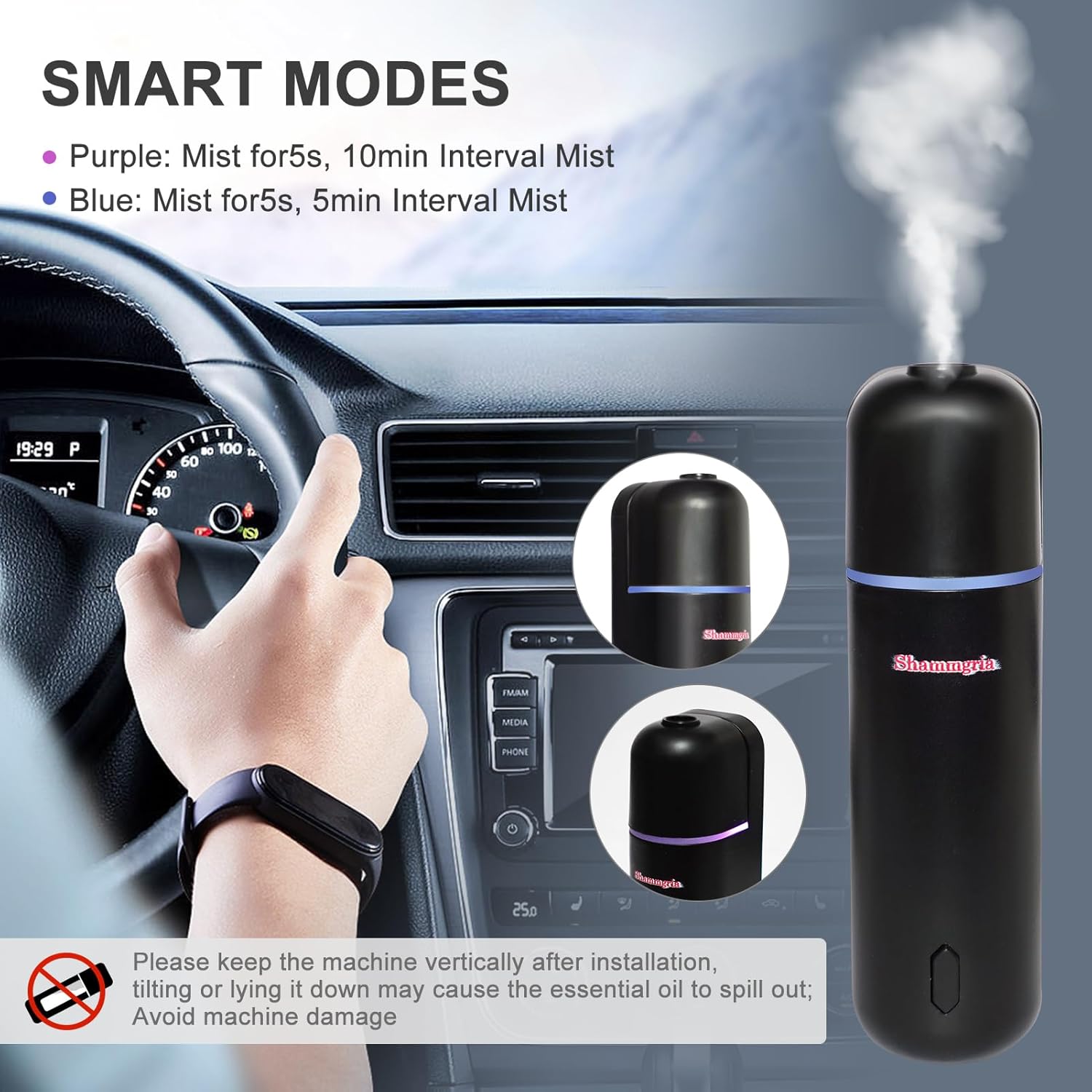 Car Air Freshener Diffuser, Motion Sensor Waterless Essential Oil Diffuser for Car USB Rechargeable Air Freshener with 6 Refill Scents（Hilton/Sandwood/WhiteTea/Diamond/GreenBamboo/Pachuli - Image 4