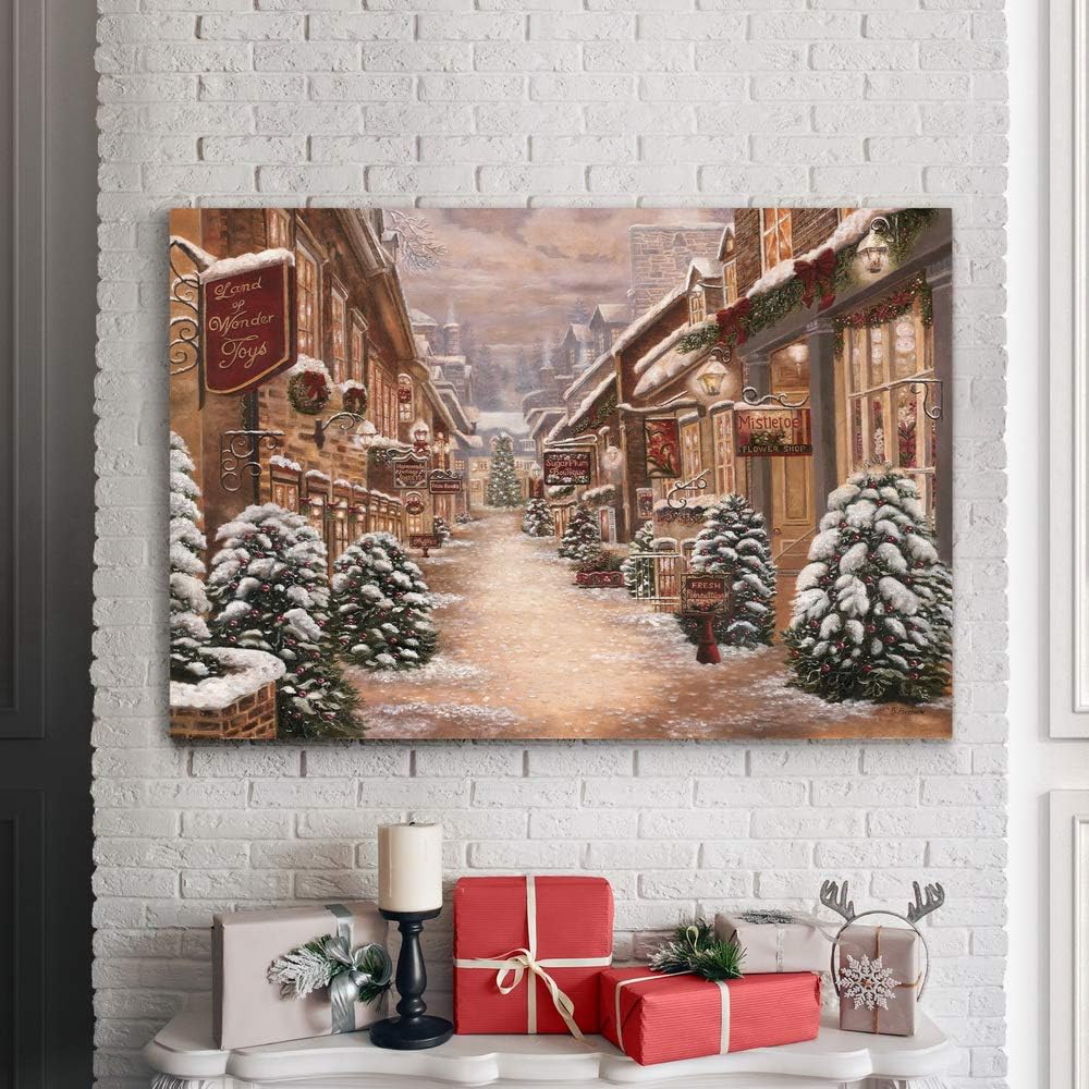 Renditions Gallery Christmas Village Wall Art, Winter Wonderland, Colorful Christmas Decorations, Red & Green, Premium Gallery Wrapped Canvas Decor, Ready to Hang, 24 in H x 36 in W, Made in America