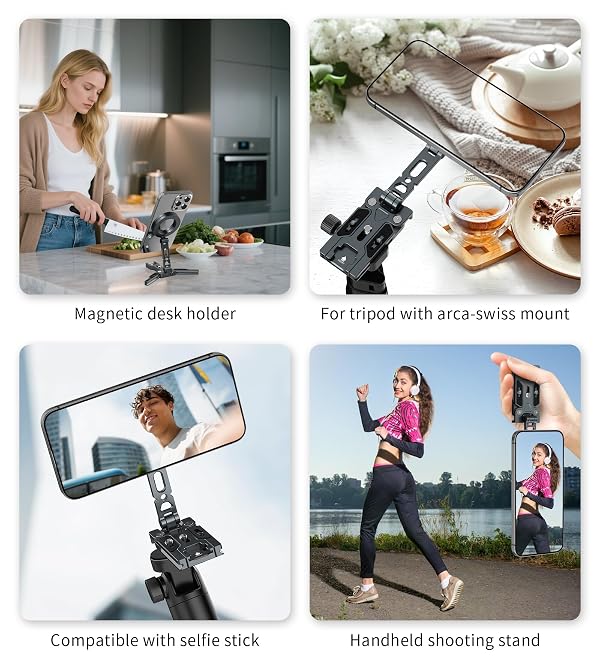 Magnetic Phone Tripod Stand,Foldable Cell Phone Holder for Magsafe with Arca-Swiss,1/4'' Screw Hole,Cold Shoe Mount,Pocket Mini Aluminum Selfie Stick Tripod Mount for iPhone/Android,Desk,Travel by Gahenwo - Image 7