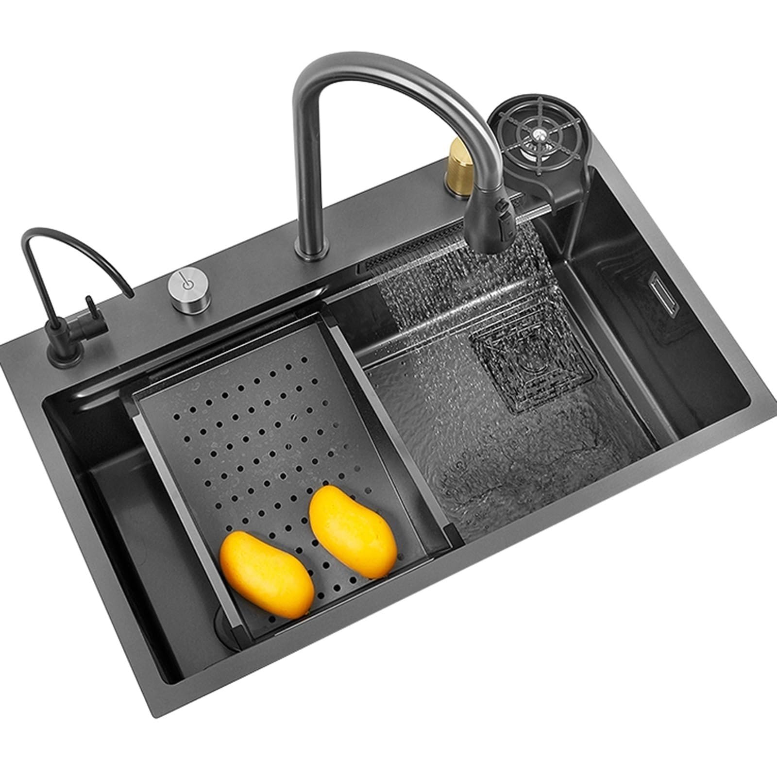 ZQFHSX Kitchen Sink Waterfall Stainless Steel Single Bowl Workstation Integrated Sinks with Pull Out Faucet (Size : 68x45cm)