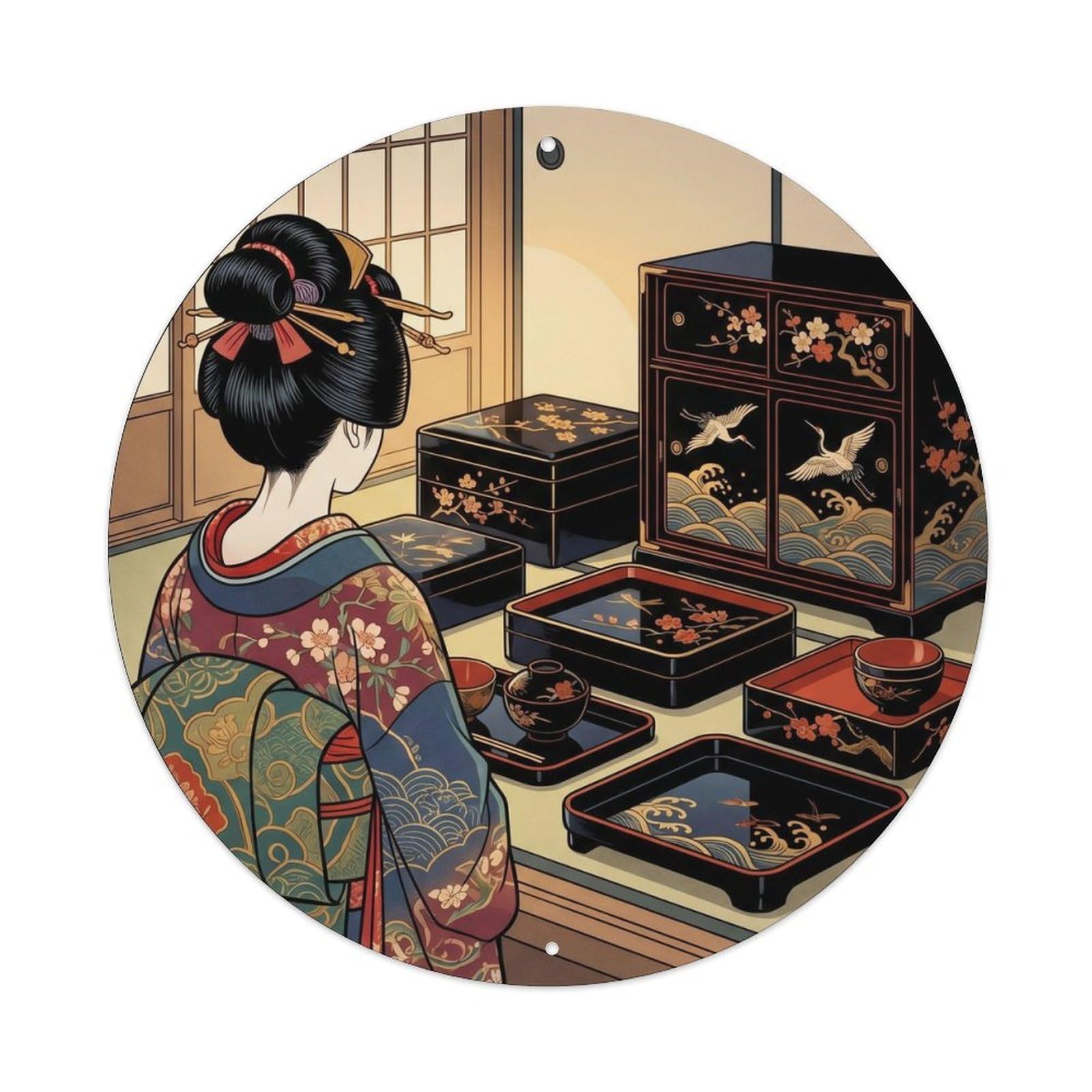 Japanese Geisha Black Lacquer Profound Elegance Metal Tin Sign