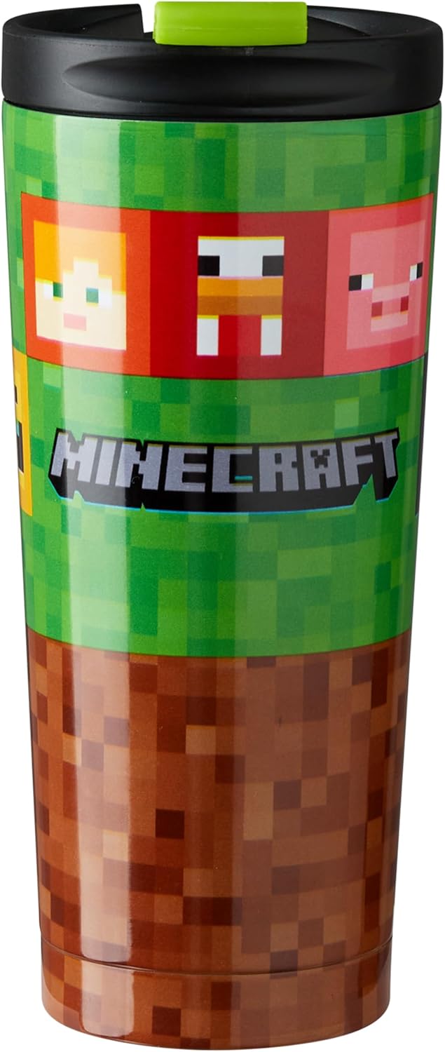 Get Trend Minecraft Insulated Tumbler for Hot Cold Drinks, 15oz Travel Mug, BPA Free Water Bottle, Leak Proof Cup, Creeper Gamer Gifts for Boys (Multi Minecraft)