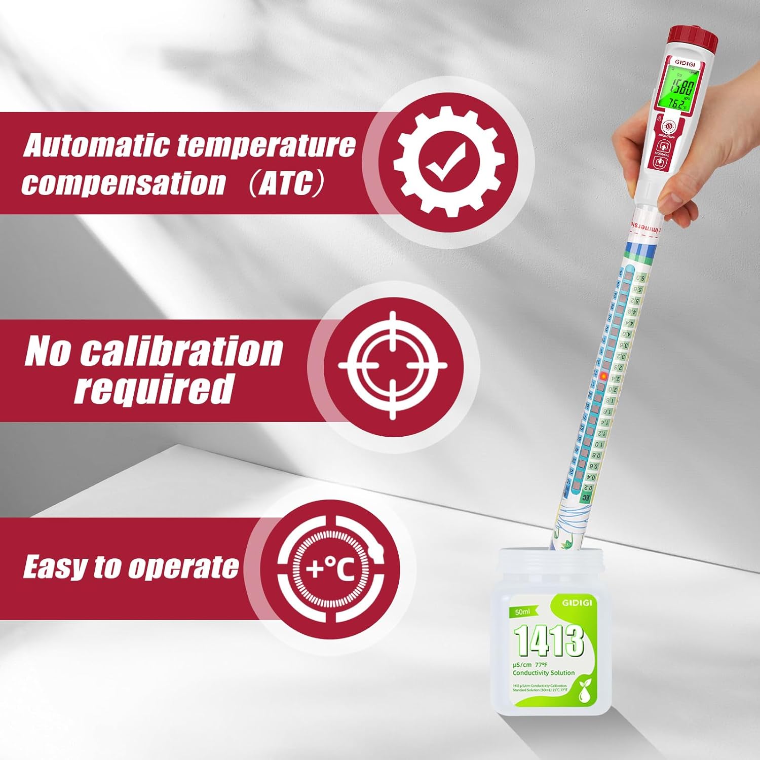 Truncheon Nutrient Meter PPM Meter Hydroponics TDS Meter Digital Water Tester EC TDS Tester(EC/PPM500/PPM700/CF) and 5 * 50ML TDS EC Salinity Tester Calibration Solution for TDS Meter EC Meter