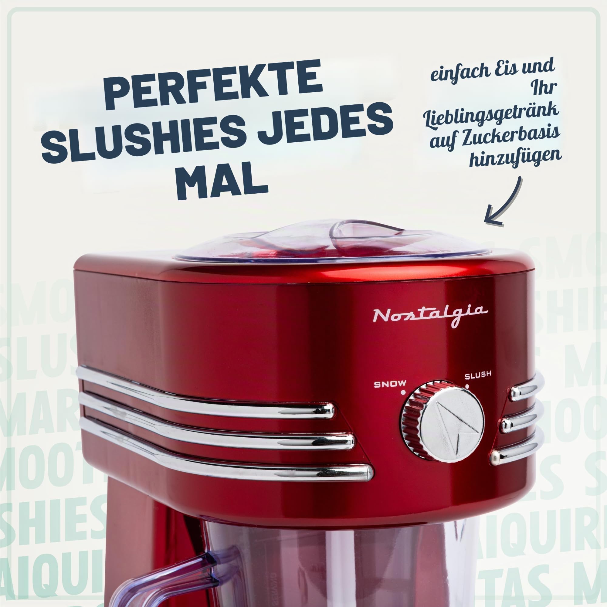 Nostalgia 1,2-Liter Gefrorene Getränkestation - Optimal für Slush-Drinks, Schneekegel, Margaritas, Daiquiris, Edelstahlklingen, Kabelaufbewahrung, Retro Rot