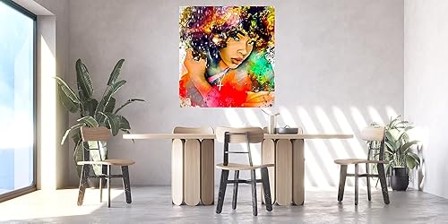 Miniatura 4 de Arte de pared afroamericano, dibujo de niña negra afro, pintura mágica de cabello natural, arte de lienzo para niña negra, pintura hippie para sala