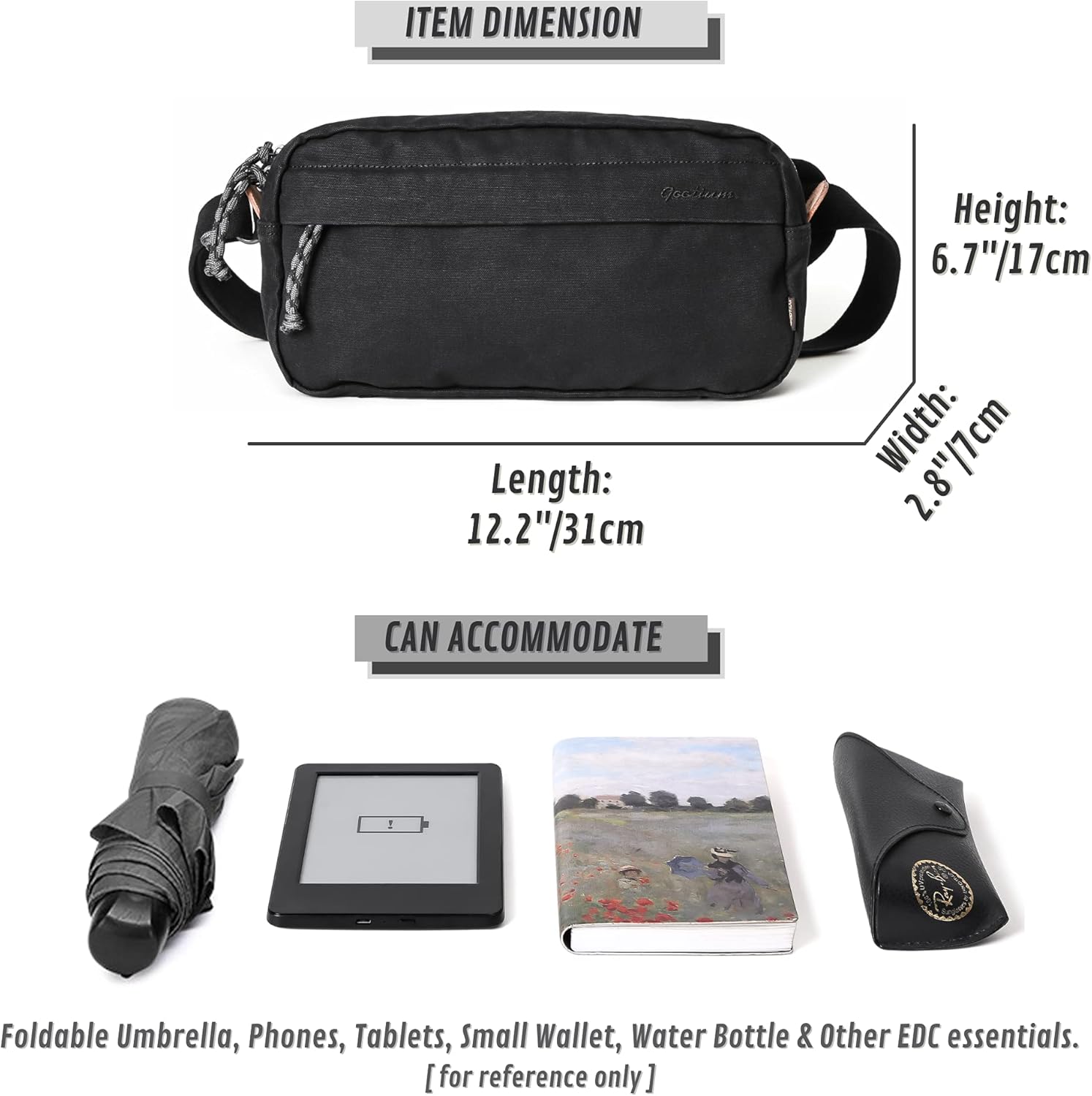 Gootium Men’s Crossbody Pack - Canvas Daily Essentials Sling Bag Small Shoulder Backpack, Charcoal - Image 2