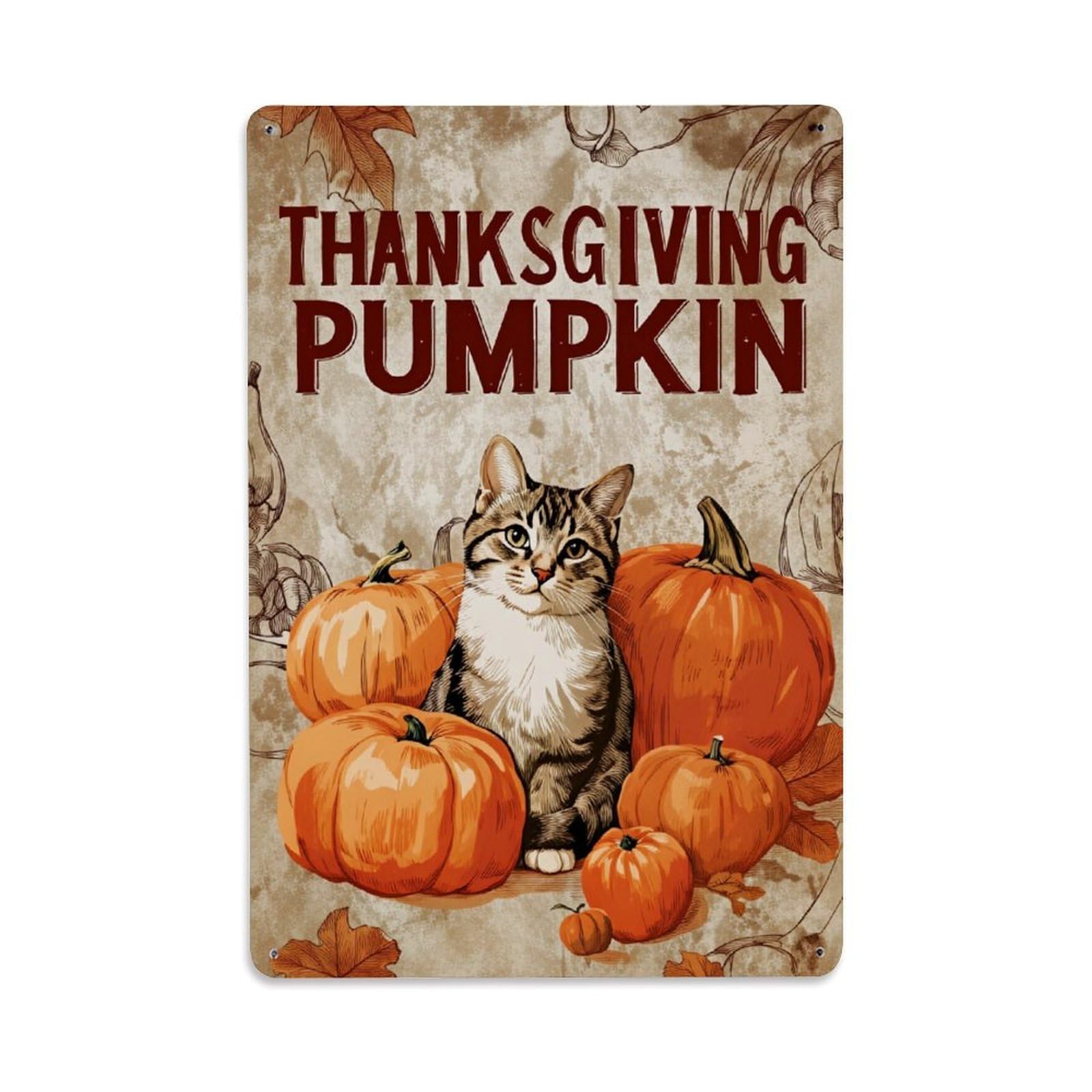 Enderetf Vintage Cat Pumpkin Autumn Leaves Harvest Tin Sign Metal Poster, Home Bar Garage Man Cave Cafe Indoor & Outdoor Wall Decoration 8X12inches