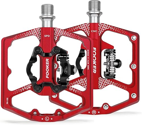 Miniatura 9 de FOOKER Pedales de bicicleta de montaña MTB, pedal plano y SPD de doble función, plataforma plana de 3 rodamientos sellados, compatible con pedal SPD
