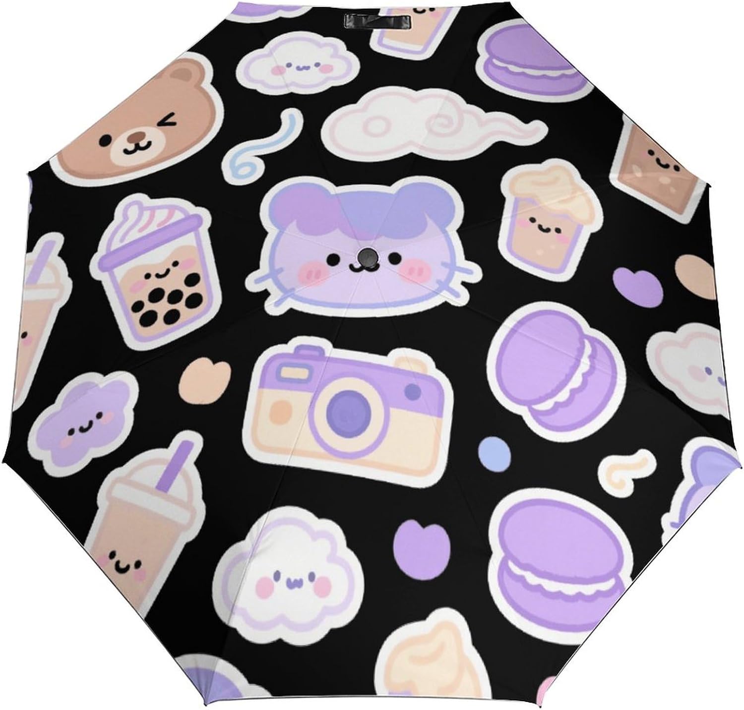 Black And Purple Milk Tea Windproof Travel Umbrella, One-Click Automatic Open And Close, Portable Compact Folding Umbrella for Women Men, Fits Backpack & Car