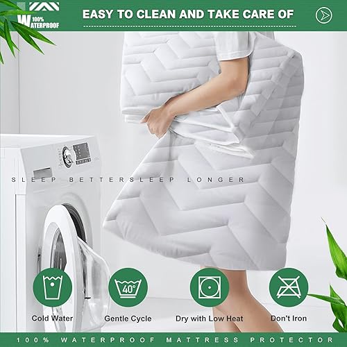 Miniatura 6 de UNILIBRA Protector de colchón impermeable de bambú de tamaño matrimonial, protector de colchón acolchado transpirable, 6 a 19 pulgadas de