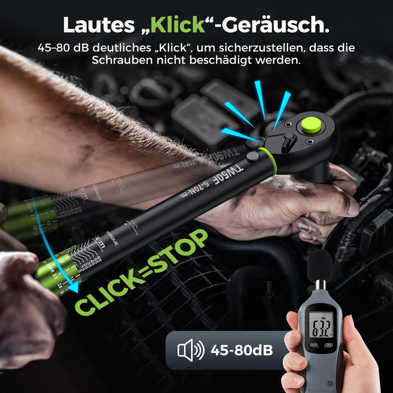 ETOOLAB 3/8 Inch Torque Wrench, 5-70 N·m/5-49.2 lbf·in, ±3% Error Accuracy - Image 2