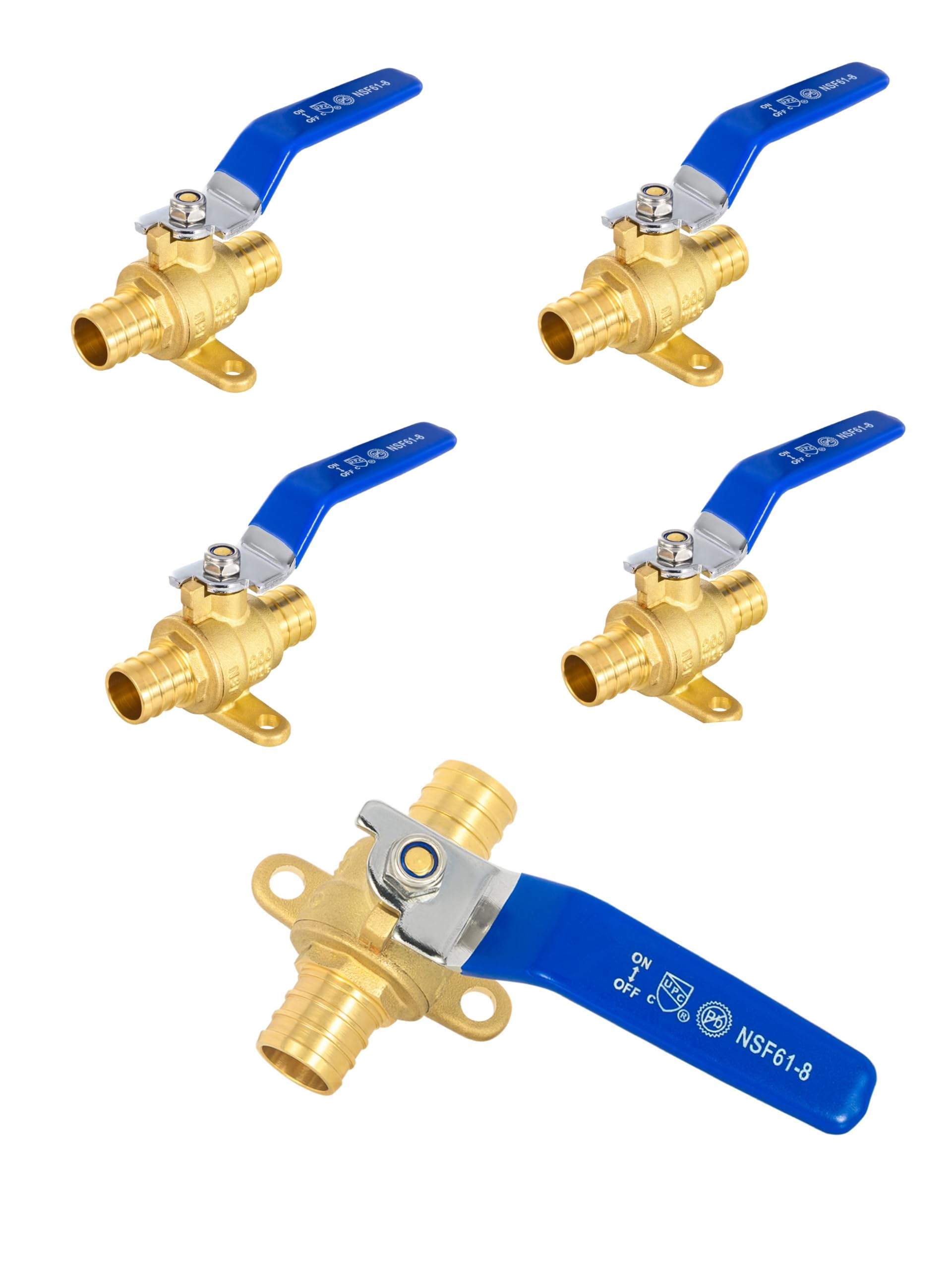 EFIELD - Válvula de bola de latón con cierre Pex de 1 pulgada con oreja, niveles azules, ASTM F1807, sin plomo (5)