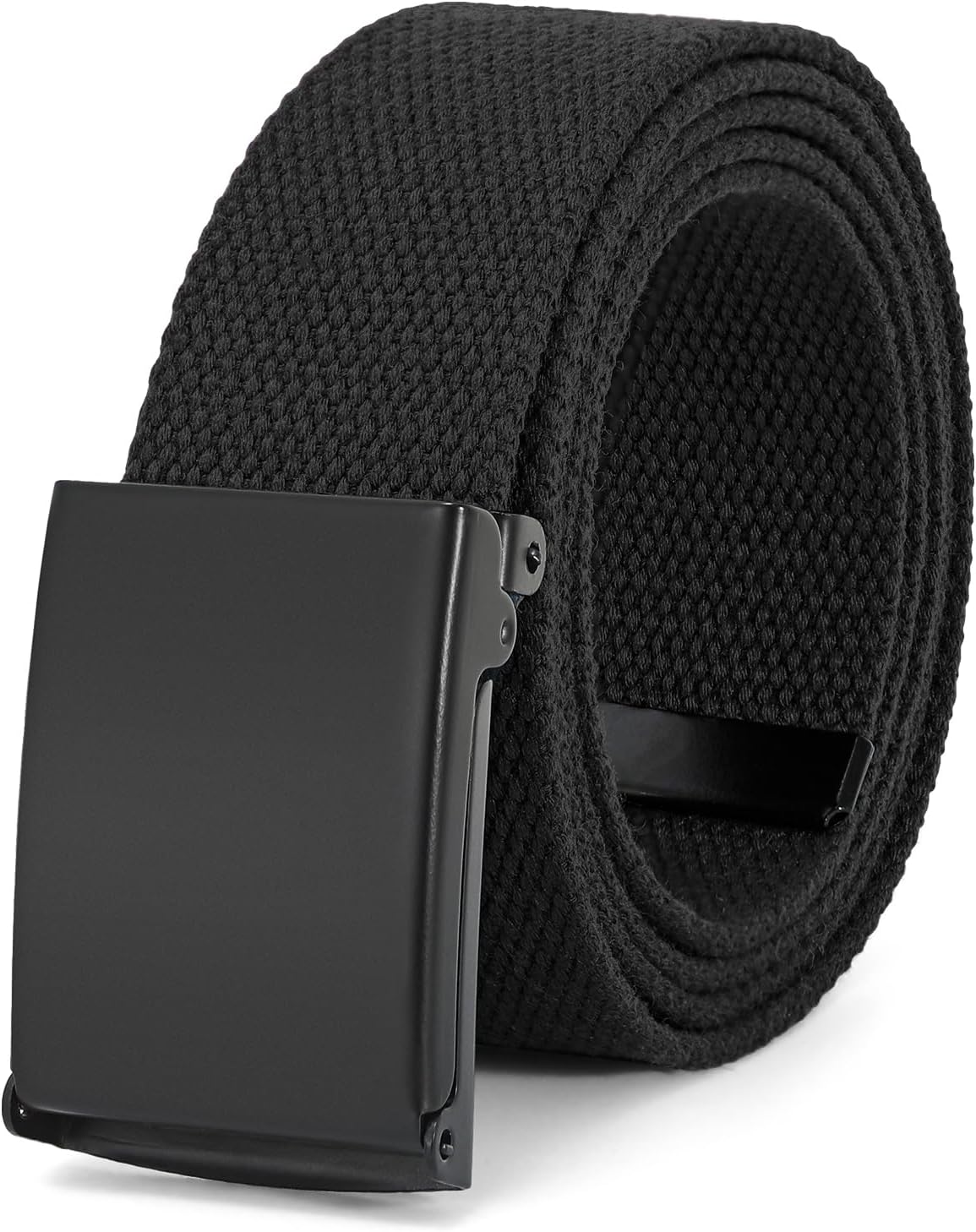 Canvas Web Belt Flip-Top Solid Black Military Buckle Fully Adjustable Mens Webbing Belts Cut To Fit