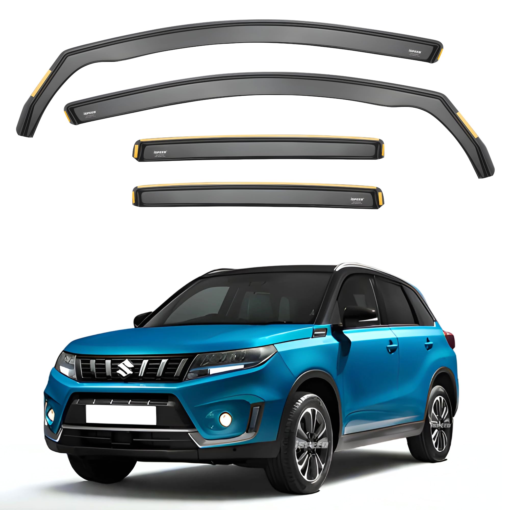 iSpeed Wind Deflectors For Suzuki Vitara mk4 2015 onwards 5doors 4pc - Keep Your Car Ventilated in Rain - Reduce Wind Turbulence - Tinted In-Channel Type