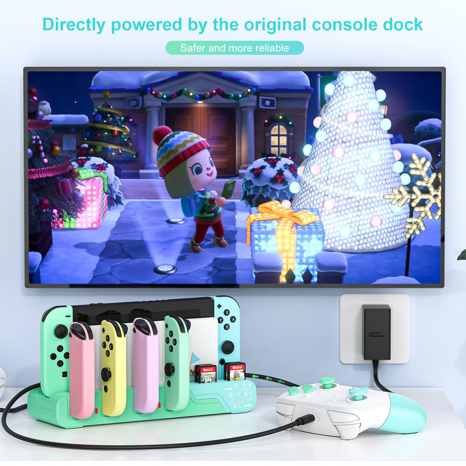 Animal Crossing Edition Switch Controller stacja dokująca do ładowania – ładuje do 6 joyconów, kompatybilny z modelem Nintendo Switch & Switch OLED, złącze USB-C, przechowywanie kart do gier