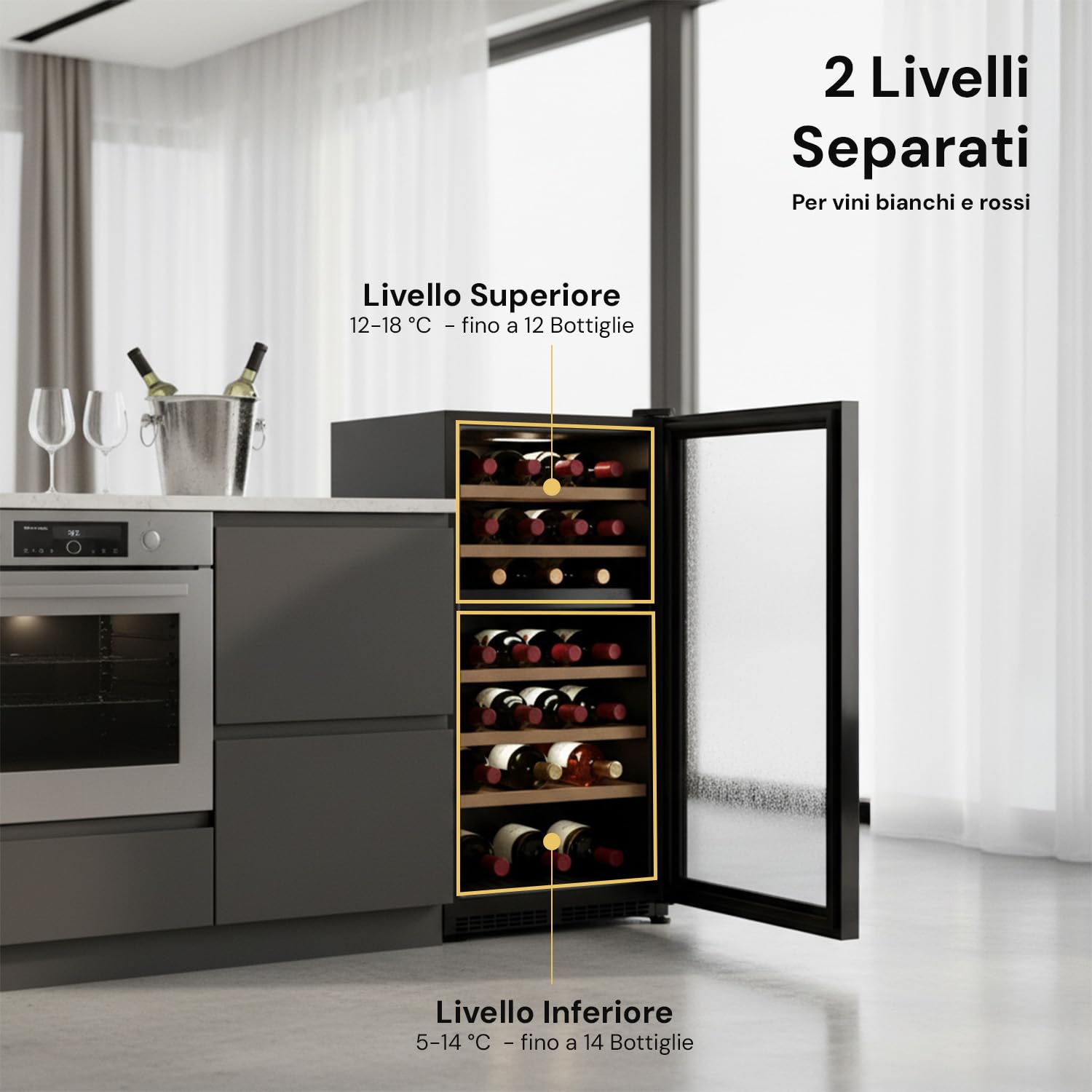 Wintem Vinoteca de vino refrigerada elegante – Doble temperatura personalizable, nevera termoeléctrica con pantalla LED táctil | Capacidad para 28 botellas de 82 l – Regalo de Navidad