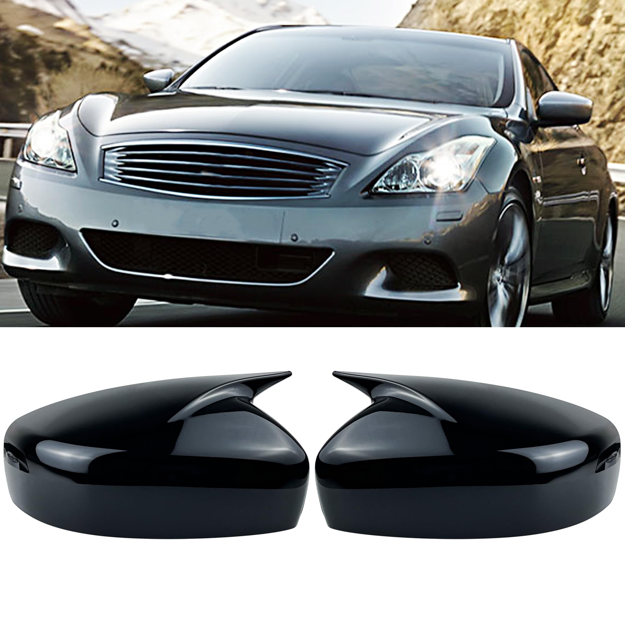 Side Rear View Mirror Compatible with Infiniti G37 2008-2013/G25 Q40 Q60,Outside Housing Wing Mirror Trim Cover Cap Accessories (Glossy Black Style)