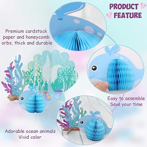Miniatura 3 de 8 piezas de decoración de fiesta bajo el mar, animales marinos, centro de mesa de panal de abeja, suministros de fiesta de cumpleaños de sirena para