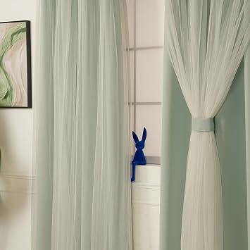 INLINAS Blackout Curtains with Sheer Overlay, Mint, 52x84 Inches