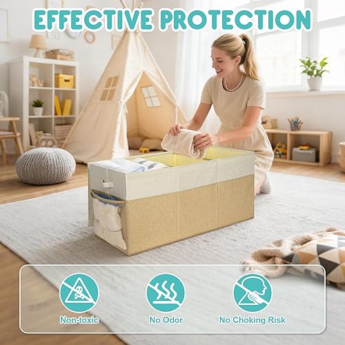 Miniatura 7 de BALEINE Contenedores de almacenamiento de tela con tapa, cajas de almacenamiento plegables extragrandes con divisor para organización del hogar
